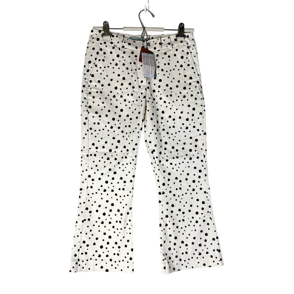 Silvia Tcherassi Romelio Black Ivory Spotted Flared Trouser Pants Size XS NEW